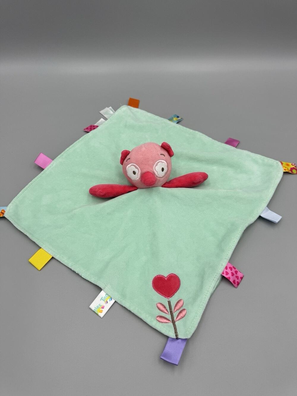 Taggies Pink Owl Lovey Rattle Plush Baby Heart Flower Teal Security Blanket
